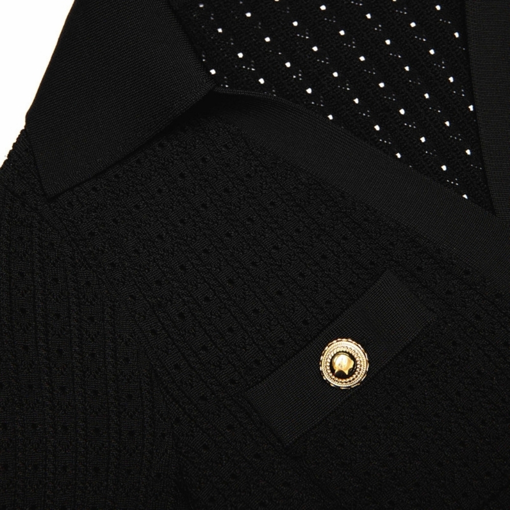 Self-portrait Black Pointelle V Neck Knit Mini Dress - Picture 6 of 9